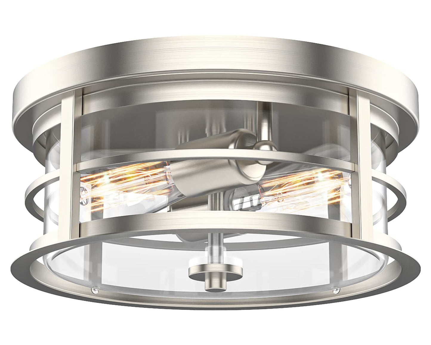 EAPUDUN Flush Mount Ceiling Light, 12inch 2-Light Modern Close to Ceiling Light Fixture, Brushed Nickel Finish with Clear Glass Shade for Hallway Entryway Bedroom Porch FMA1412-BNK