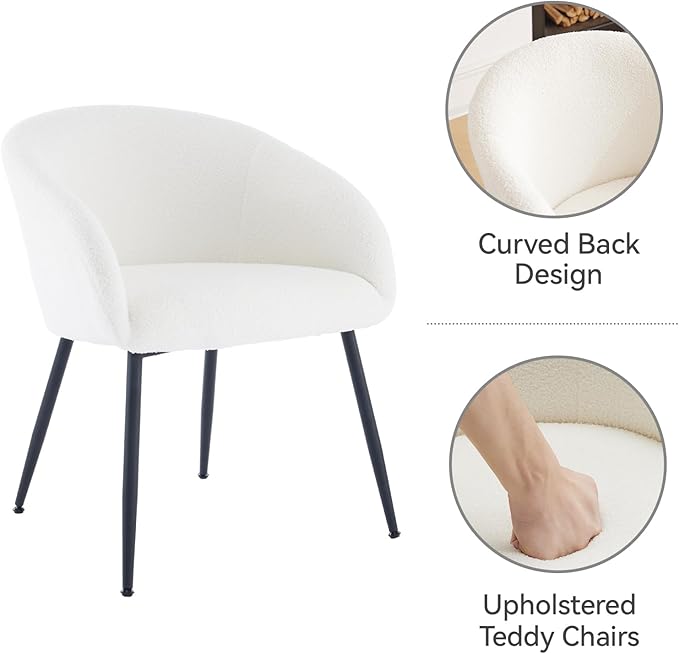 YDcosyfy Modern Small Accent Chair Set of 4, Comfy Sherpa Makeup Vanity Chair with Metal Legs, Decorative Dining Chair no Wheels for Living Room, Dressing Room, Bedroom, White