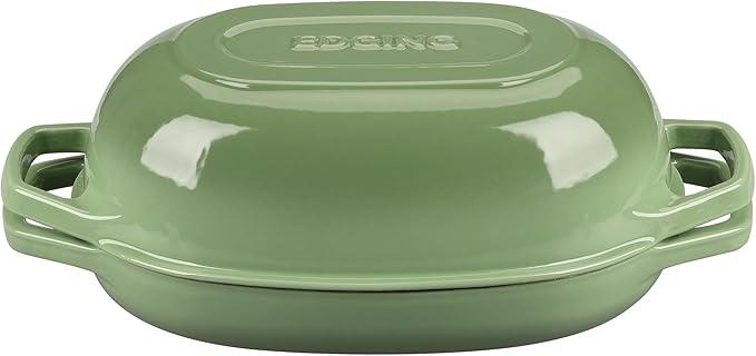 Enameled Cast Iron Oval Dutch Oven Pot with Lid, Dutch Oven for Sourdough Bread Baking, Oval Bread Pan, Bread Oven, Bread Dutch Oven, 5qt, Pistachio Green