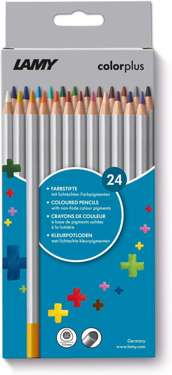 Lamy colorplus Folding Box with 24 Coloured Pencils - Bright Colour Motifs - Made of Solid Basswood with Ergonomic Triangl...