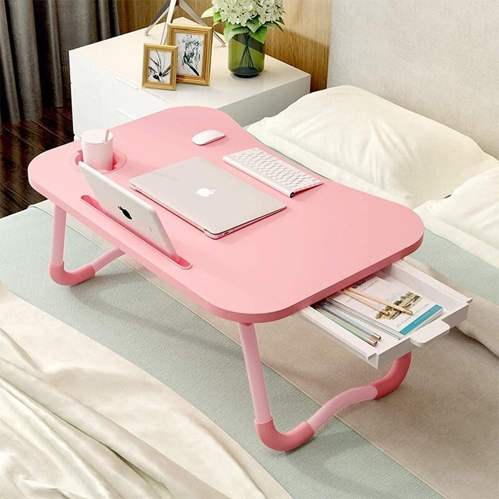 Foldable Bed Table for Laptop, Laptop Desk Table Stand, Laptops Bed Tray Table with Storage Drawer, Notebook Stand Lap Desk for Writing Reading Eating, Portable Laptops Table for Beds Sofa Floor