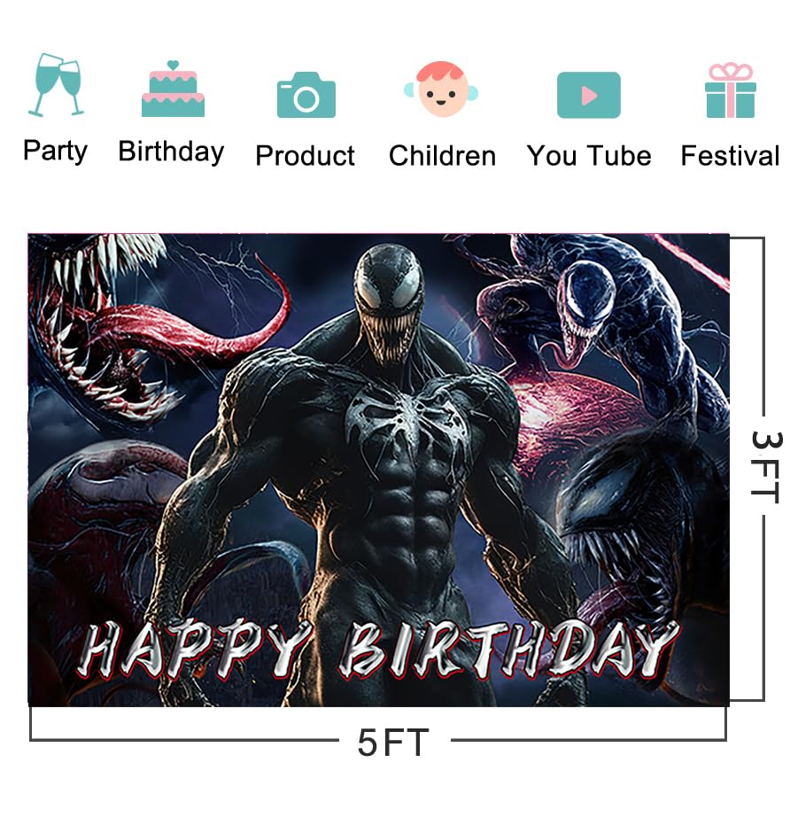 Super Hero Backdrop for Happy Birthday Party Decorations Venom Background for Baby Shower Party Cake Table Decorations Sup...
