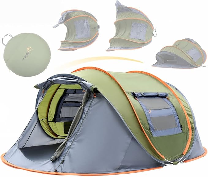 maple99 4 Person Pop Up Tent for Camping - Lightweight & Portable, Easy Quick Set-Up, 2 Doors, Lantern Hook, Storage Pocke...