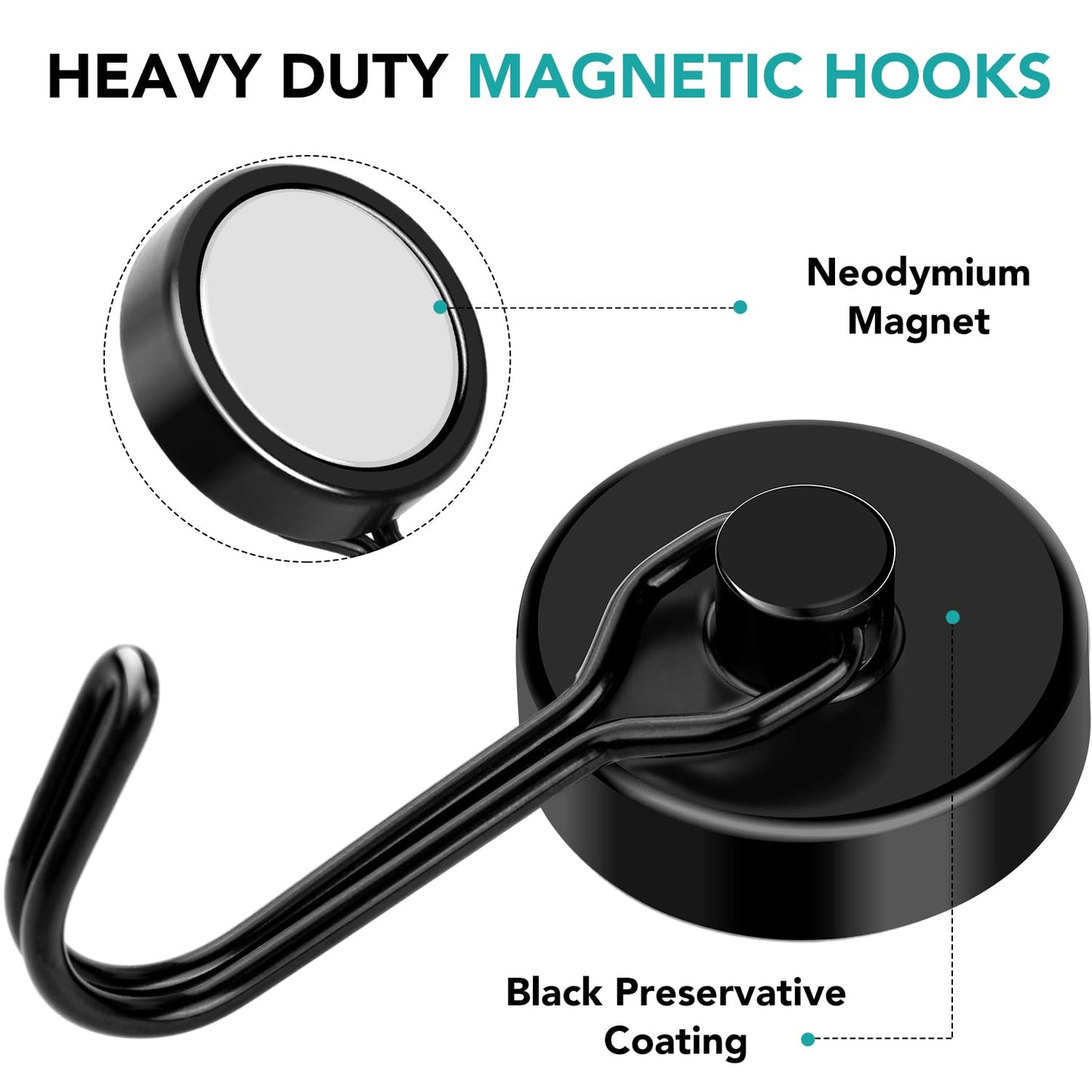 DIYMAG Black Magnetic Hooks 120LBS Strong Magnetics Heavy Duty 2026 Cruise Ship Essentials Magnets with Metal Hook for Hanging Refrigerator Home Kitchen Office, 8Pack
