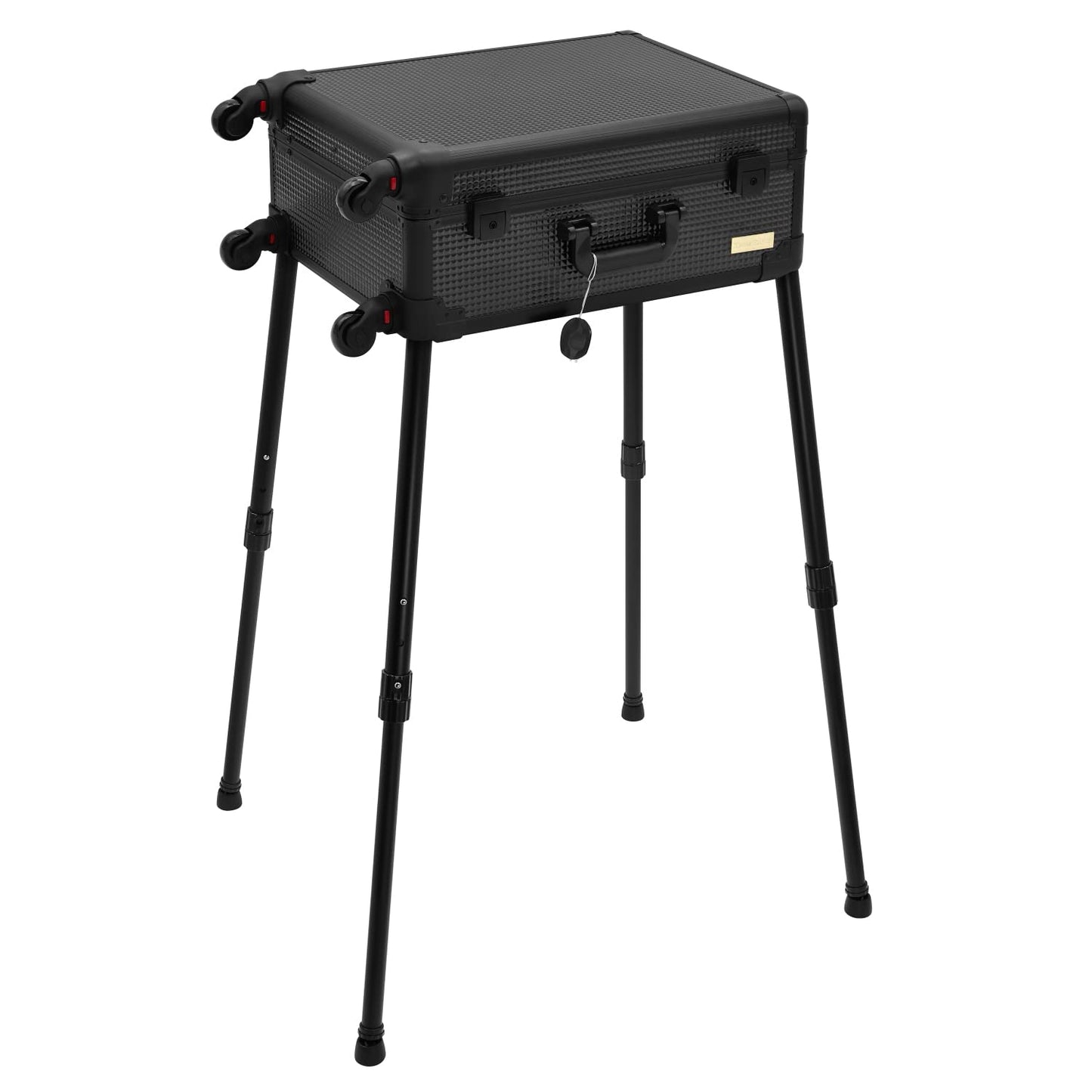 Tense Edano Aluminum Trolley Makeup Train Case with LED Lights Professional Cosmetic Organizer Studio with Speaker, Wheels and Stands Rolling Lighted Makeup Vanity Station for Travel (Black)