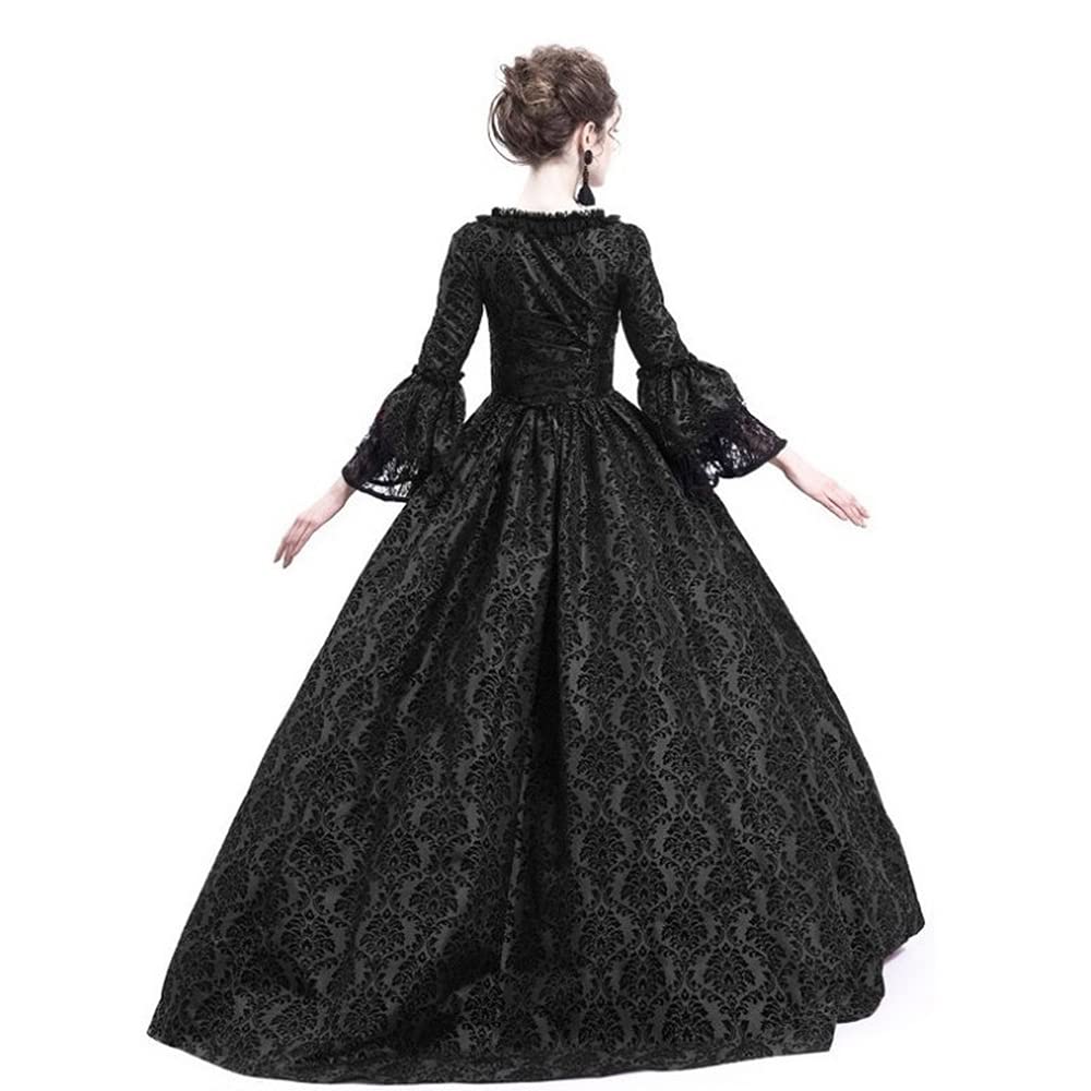 STIOEDYUAN Women's Medieval Queen Vitorian Dress Gothic Ball Gown Renaissance Royal Halloween Fancy Costume (S, Black)