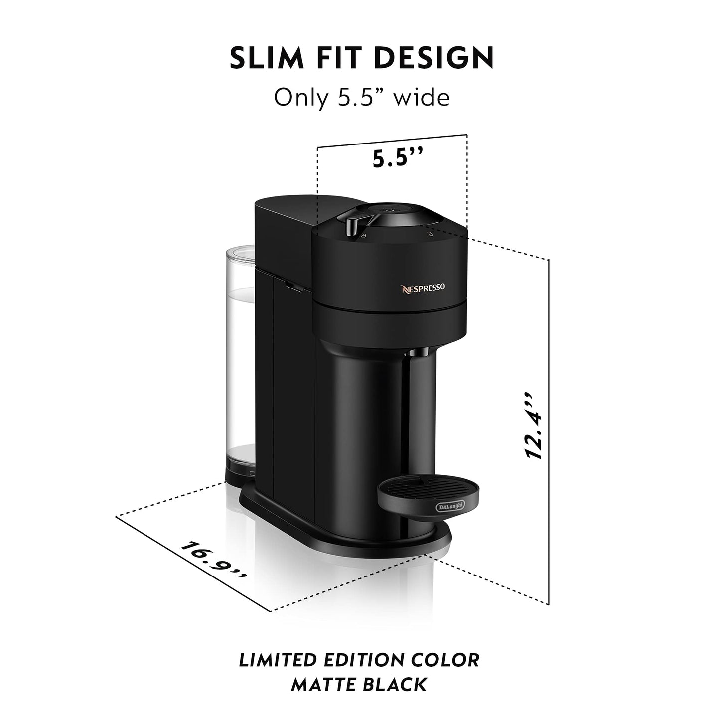 Nespresso Vertuo Next Coffee and Espresso Machine by De'Longhi, Limited Edition, 5 cups, Matte Black