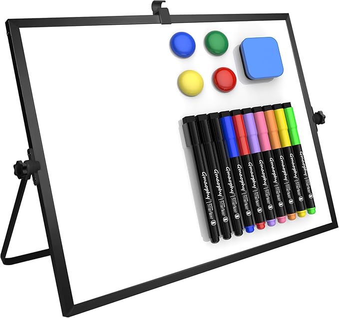 Dry Erase White Board, 16 x12 Inch Magnetic Whiteboard with Stand, Portable Double-Sided White Board Easel with 10 Markers...