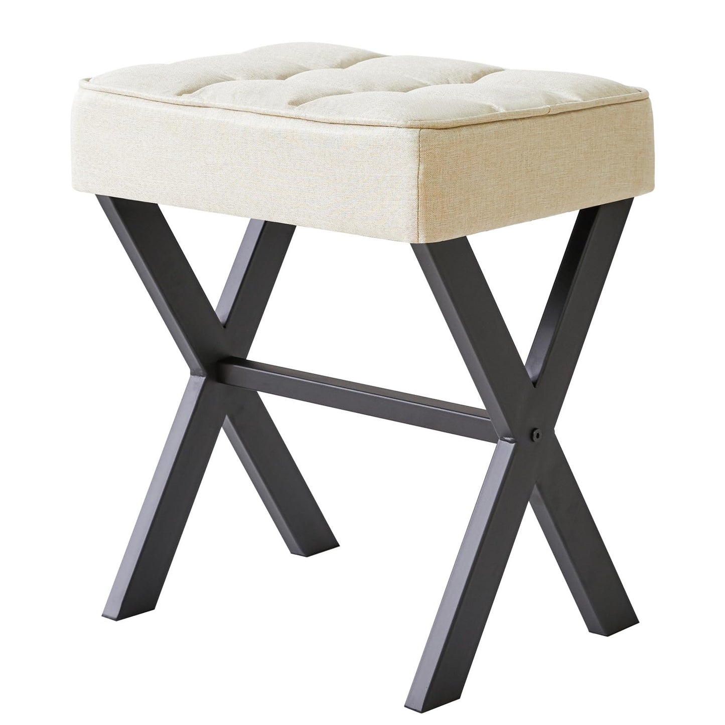 IBUYKE Square Makeup Stool with X-Leg Foot Rest, Linen Footrest, Ottoman Seat, Multi-Use as Small Side Table, for Bedroom, Living Room, Linen LG-70Y