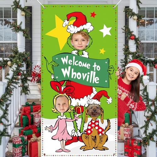 Funny Christmas Backdrop Party Supplies, 6x3 FT Funny Christmas Photo Backdrop, Cartoon Face in Hole Photography Backgroun...