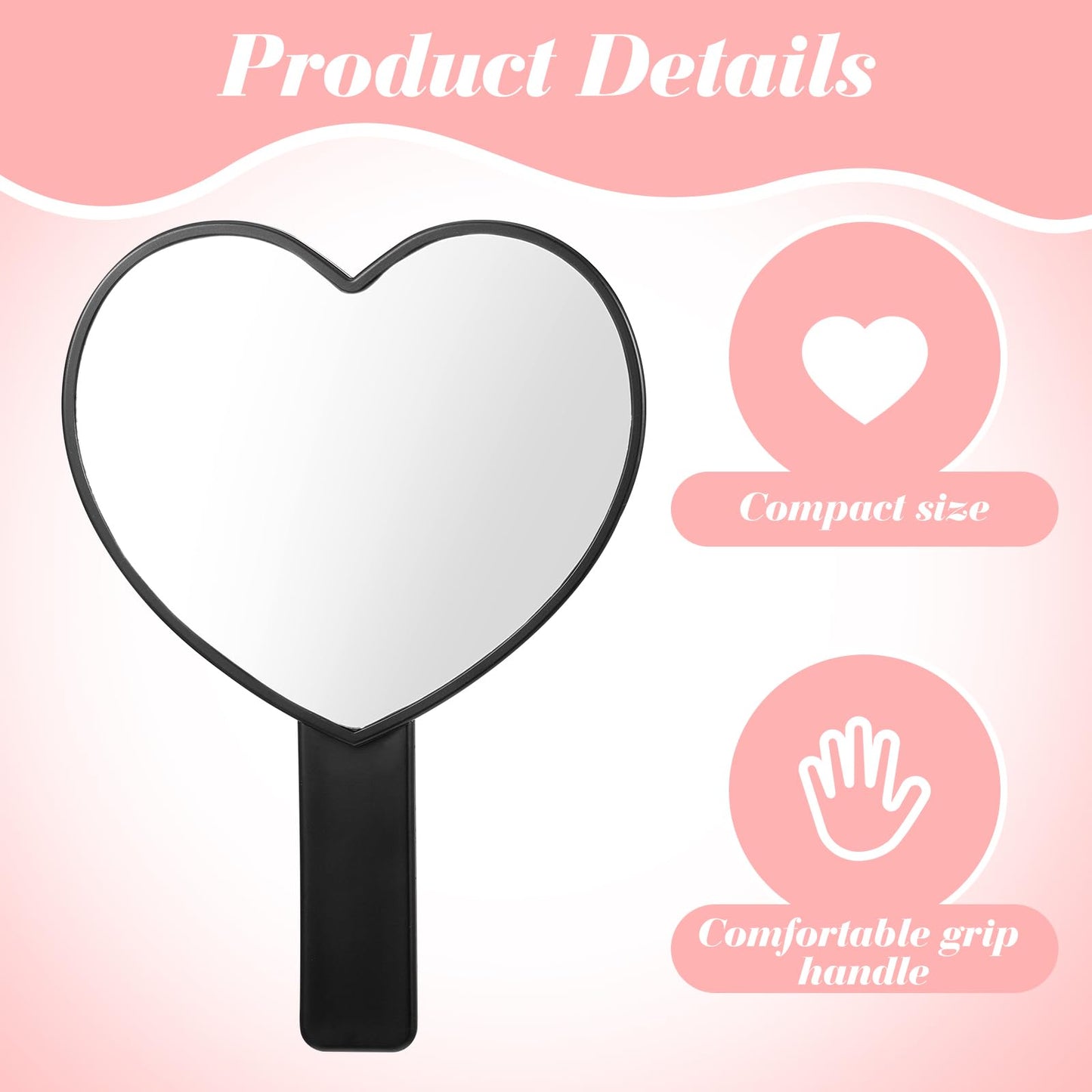 Sorcristy Heart-Shaped Handheld Mirror with Handle, Portable Travel Makeup Lash Mirror, Mini Heart Shaped Makeup Lash Cosmetic M