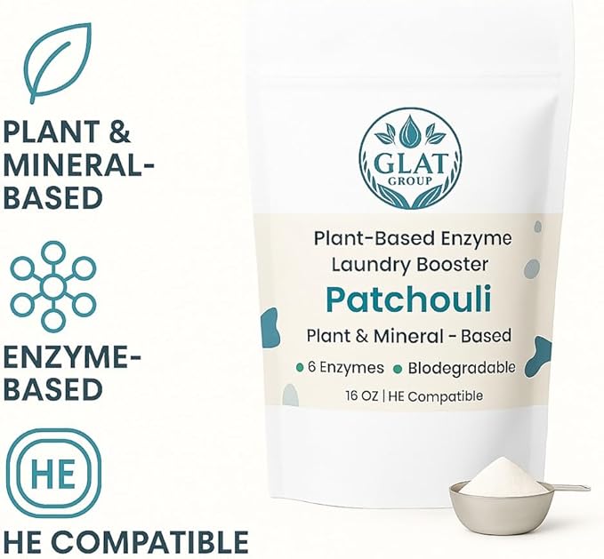 Enzyme Laundry Booster Powder - Patchouli | Plant-Based, 6-Enzyme Blend for Maximum Stain & Odor Removal | Biodegradable, Boosts Detergent in All Water Temperature, HE Compatible, 16 Oz