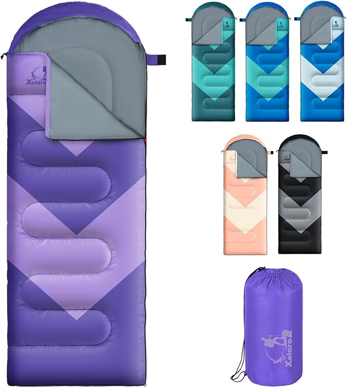 Sleeping Bag for Adults, Girls, Boys - 3 Season Warm & Cool Weather Lightweight Waterproof Camping Bag for Hiking, Outdoor...