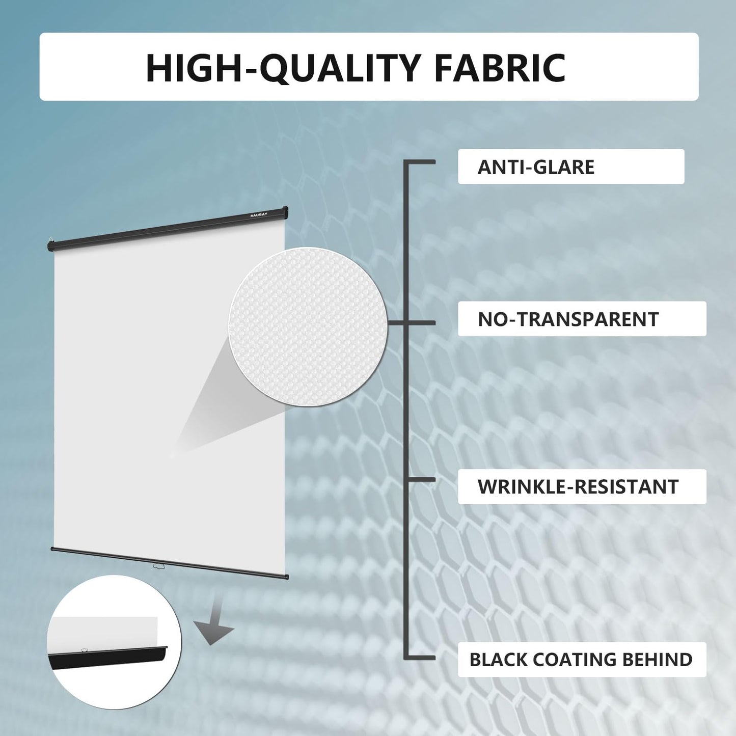 RAUBAY Retractable Pull Down White Screen Backdrop - 59.8" x 86.6" Collapsible Wall-Mount Background for Professional Video Production, Photography, TikTok and Video Conferencing
