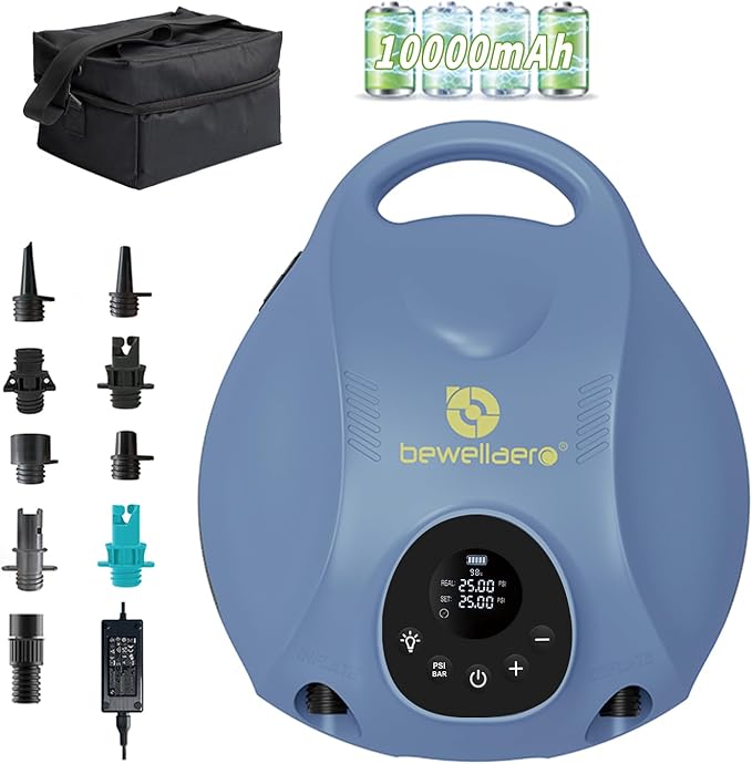 BEWELLAERO Paddle Board Pump Rechargeable Sup Air Pump Electric Portable with 10000mAh Battery, 25PSI High Pressure Inflat...