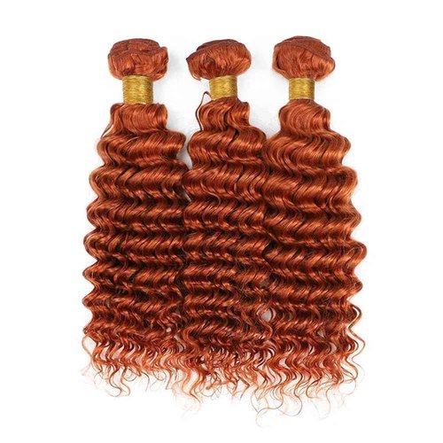 Ubinica Ginger Orange 350 Human Hair Bundles 16 18 20 Inch Deep Wave Bundles Human Hair Unprocessed Brazilian Virgin Hair Quick Weave for Black Women