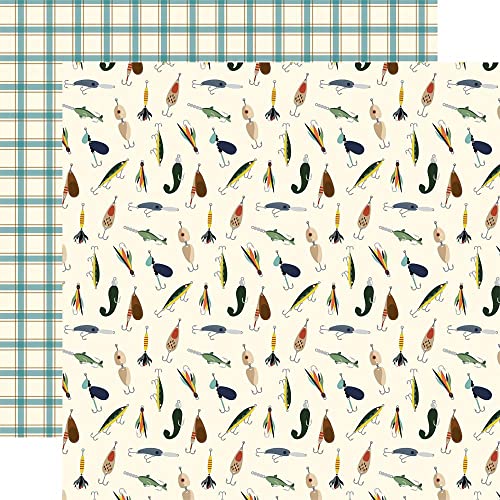 Fishing Scrapbook Paper - 12x12 Inch Cardstock with Fishing Pole, Fish, Outdoor Adventure Theme | for Boat, Lake, Fisherma...