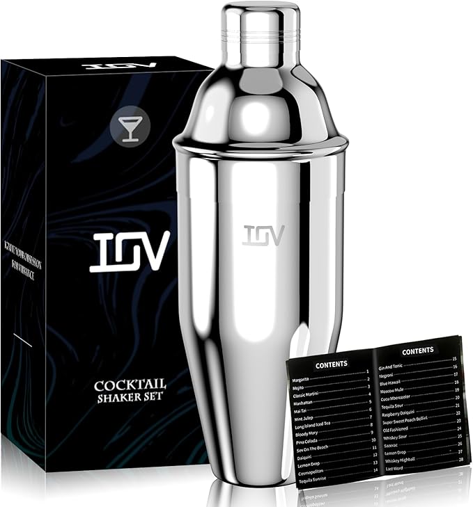IOV Cocktail Shaker, 24 oz Martini Shaker, Drink Mixer with Built-in Strainer, Professional Stainless Steel Margarita Alco...
