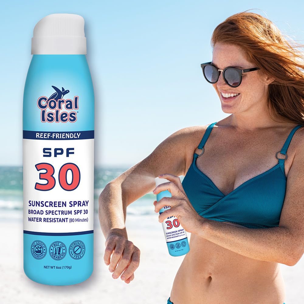 Coral Isles SPF 30 Sunscreen Spray - Hawaii Compliant as Reef Safe - Oxybenzone & Octinoxate Free - Broad Spectrum - Water Resis
