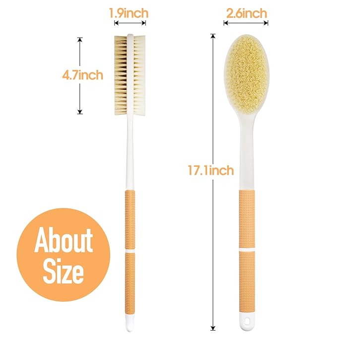 Body Scrubber Anti Slip for Shower, Shower Brush Long Handle with Stiff and Soft Bristles, Body Wash Exfoliating Back Scrubber for Bath or Dry Brushing Body Brush(Orange)