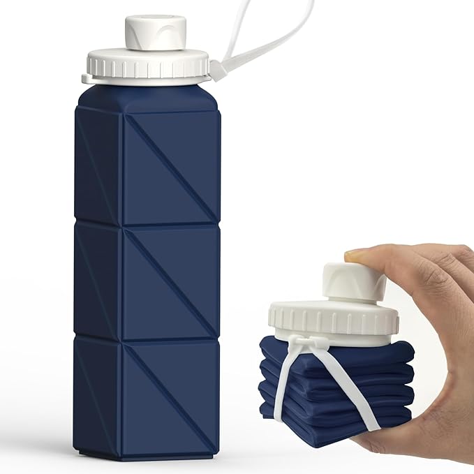 BEAUTAIL Collapsible Water Bottles 20.6oz, Silicone Foldable Portable Travel Water Bottle, BPA-Free, Leakproof Reusable fo...