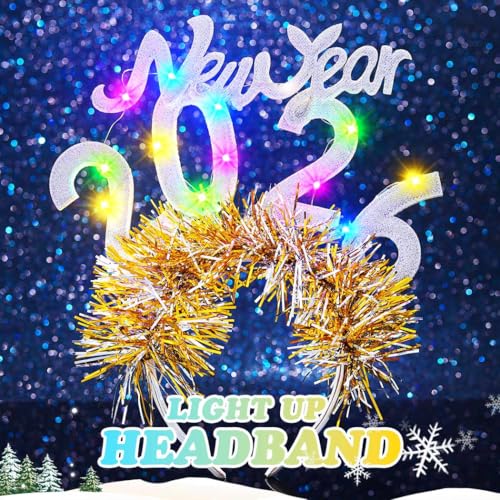 Zoestar Light Up New Year Headband Glowing 2026 Hair Bands Sparkly Festivals Costume Holiday Hair Accessories Women