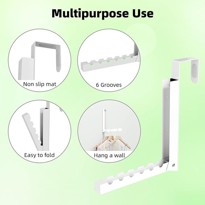2 Pack Over The Door Hangers, Folding Over The Door Drying Rack for Laundry, Over The Door Clothes Hanger, Door Hanger for Clothing, Over The Door Hooks, Door Clothes Drying Rack,Portable,White