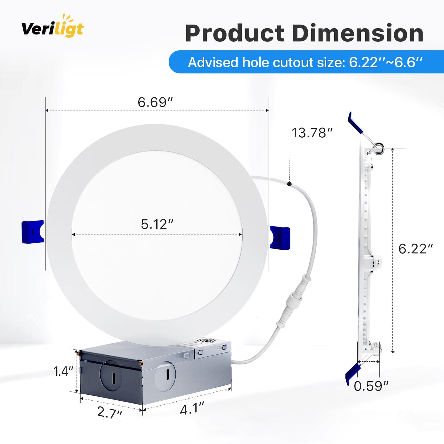 Veriligt 24 Pack 6 Inch 5CCT LED Recessed Light, Silm Canless Recessed Lighting, Dimmable, Damp Rated, 2700K-5000K Selectable, Wafer Ceiling Downlight with Junction Box, 1200LM, 12W 120V, ETL&FCC