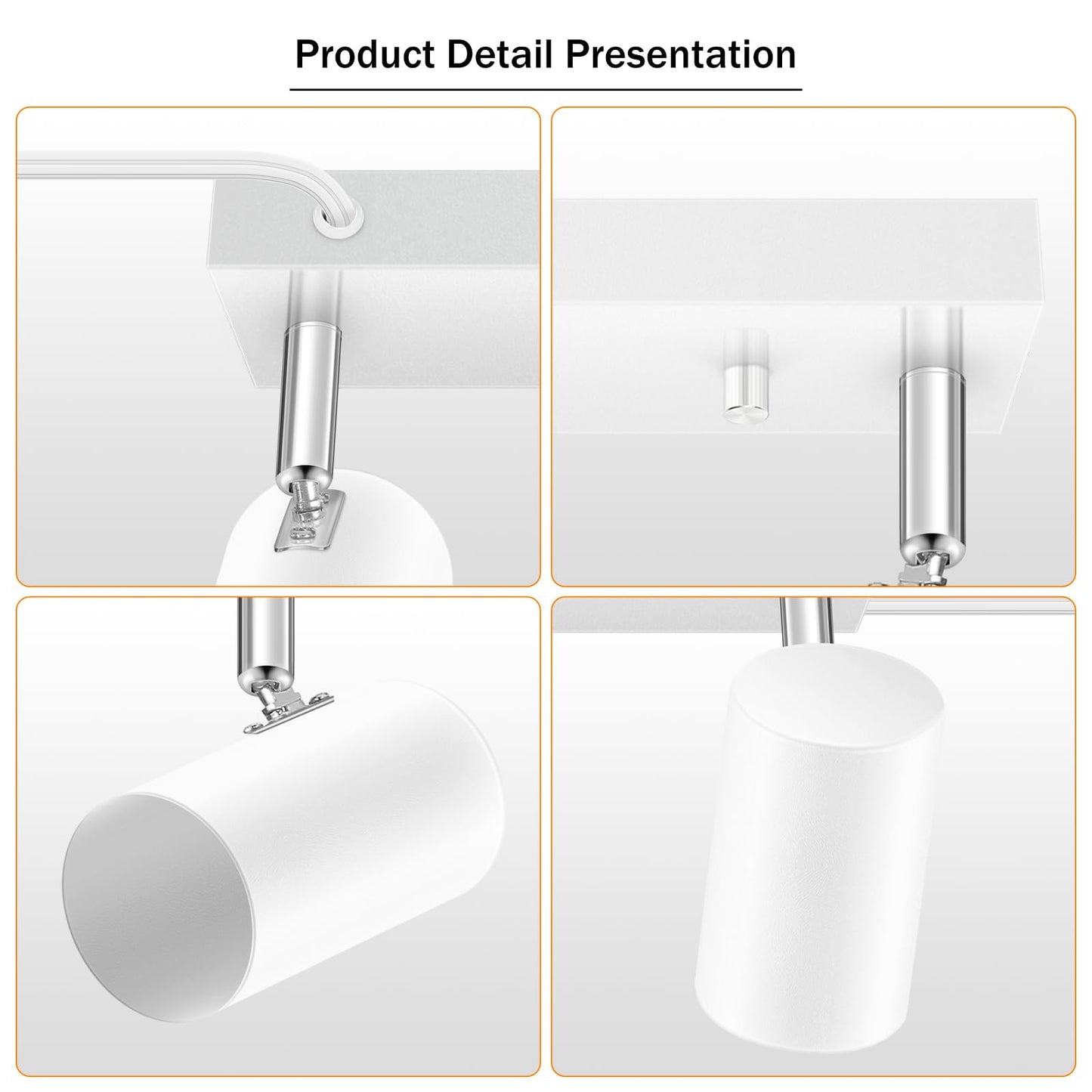 AUQUEE 5 Light Track Lighting Kit,White 5 Way Modern Plug in Ceiling Spotlight,Industrial LED Wall Light for Kitchen Cabinet Gallery Bar Hallway Living Room,Rocker Switch,15 Foot Cord(No Bulb)