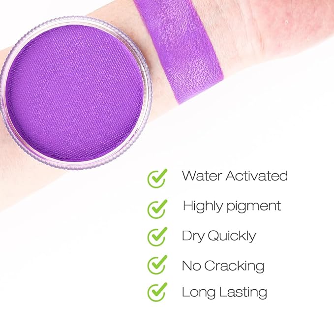 Bowitzki 30g Professional Face Paint Body Paint Water Based Face painting Makeup Safe for Kids and Adults Split Cake Single Color (Light Purple)