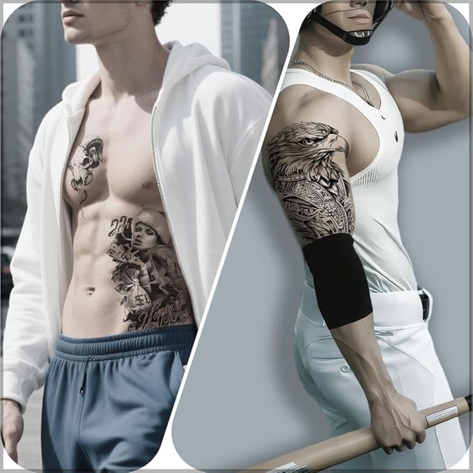 DONGZISHANGDIAN Temporary Tattoos | This set of 76 haunting tattoo stickers is perfect for Halloween, featuring dark elements and totems. For various parties and cosplay. Unisex, bold, trendsetting.