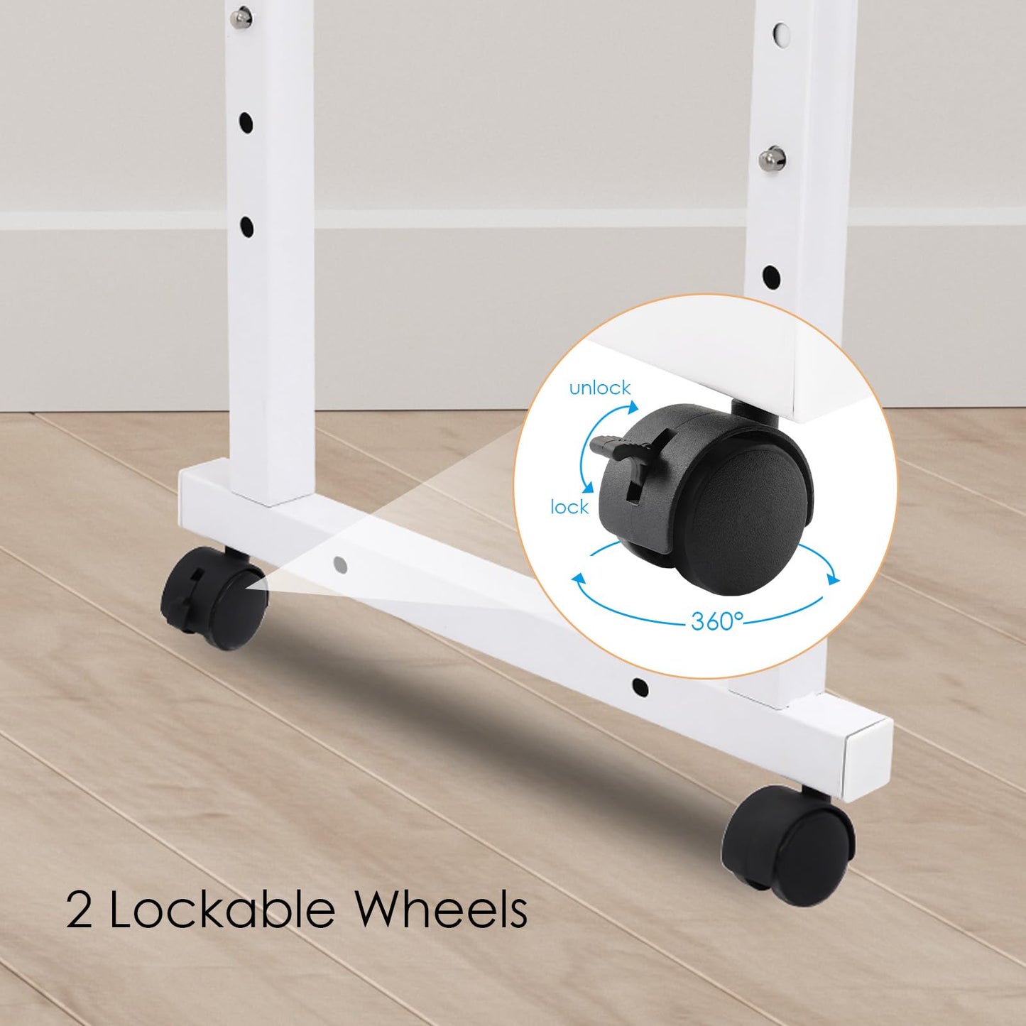 Arlopu Overbed Table with Wheels,60.6-84.2 inches Mobile Bed Desk,Rolling Computer Desk, Laptop Cart,W/0-65°Tilt Stand,4 Heights and 6 Lengths,Side Storage Basket,for Home,Office and Hospital (White)