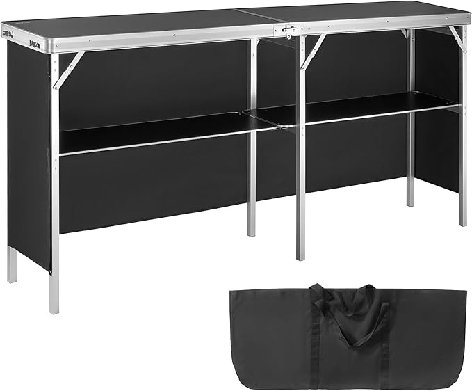 VEVOR Extra Long Folding Portable Bar Tradeshow Podium Table for Indoor, Outdoor, Party, Picnic, Exhibition, Includes Carr...