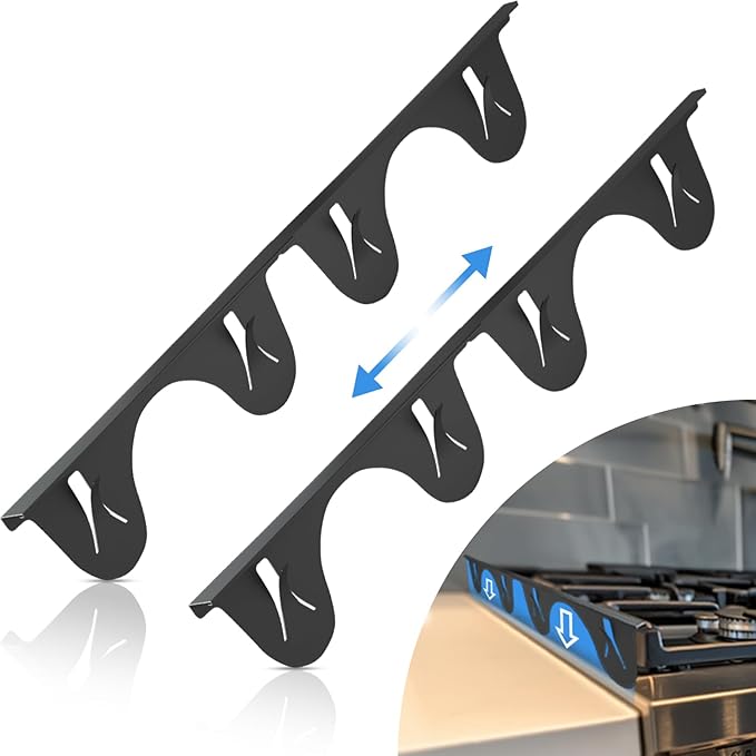 Stainless Steel Stove Gap Cover (2 Pack, Black), Stove Gap Filler for Kitchen, Range Trim Kit, Heat Resistant with Easy Cl...