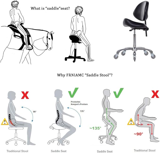 FRNIAMC Adjustable Saddle Stool Chairs with Back Support Ergonomic for Medical Clinic Studio Salon Office and Home (Black)