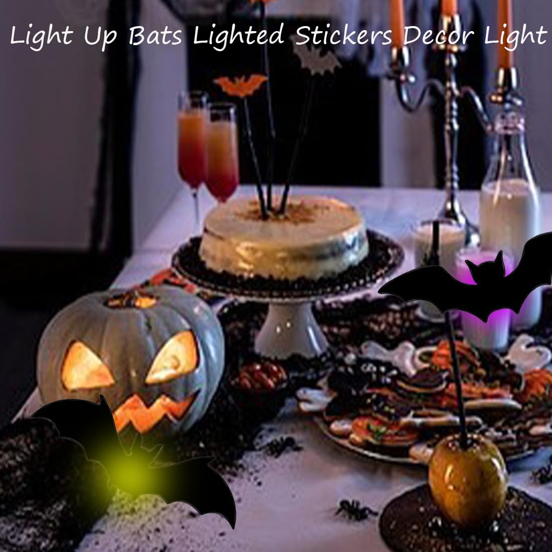 3D Bat Design LED Decoration, LED Halloween 3D Bat Decorative Wall Stickers, Light Up Bats Lighted Stickers Decor Light, Hanging Wall Luminous Glow Clings for Home Bar Halloween Party (LED-24PCS)