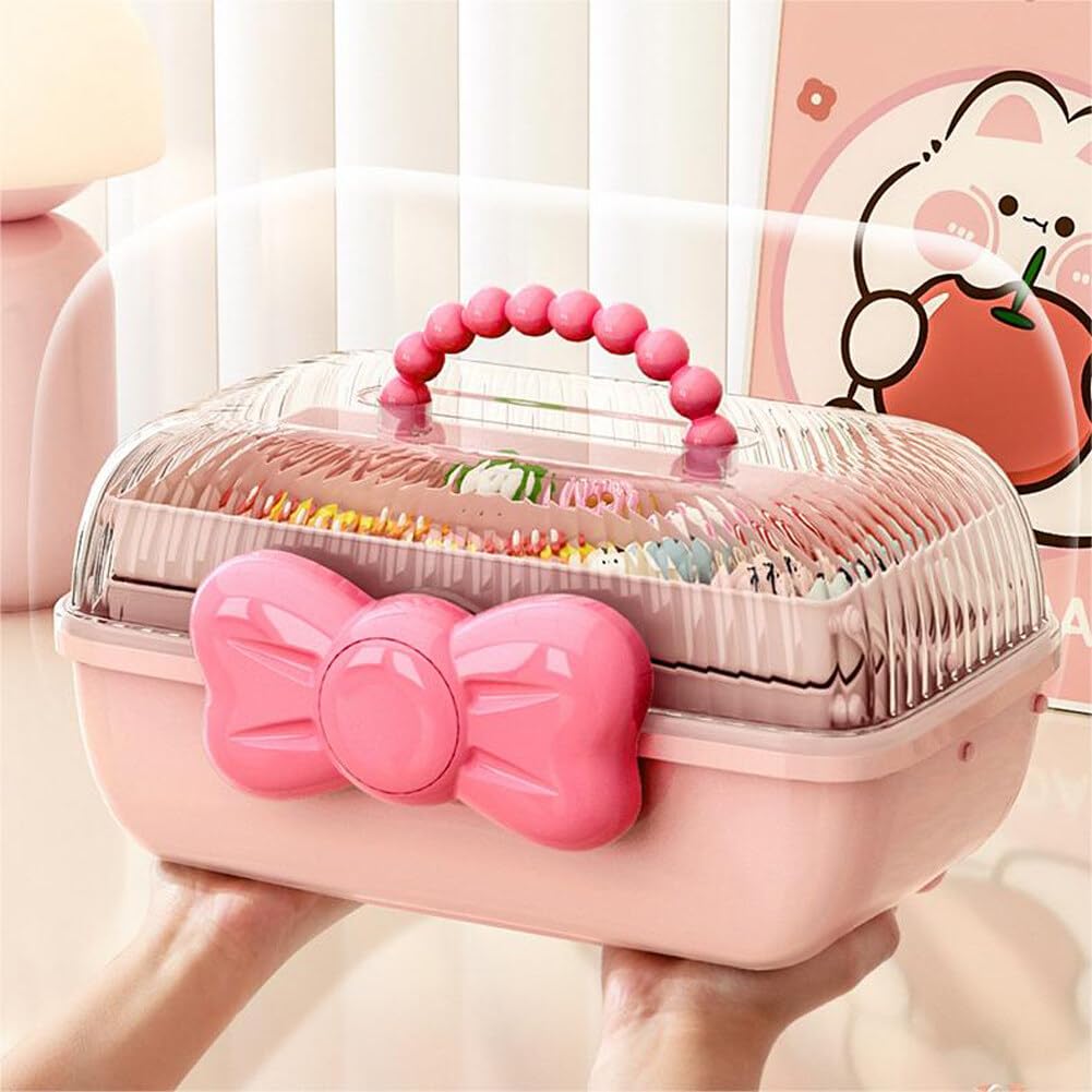 UEncounter 3-Layer Kids Hair Accessories Organizer with Bowknot Lock Cute Jewelry Box Headband Hair Tie Clip Organizer Box for Little Girls - Purple