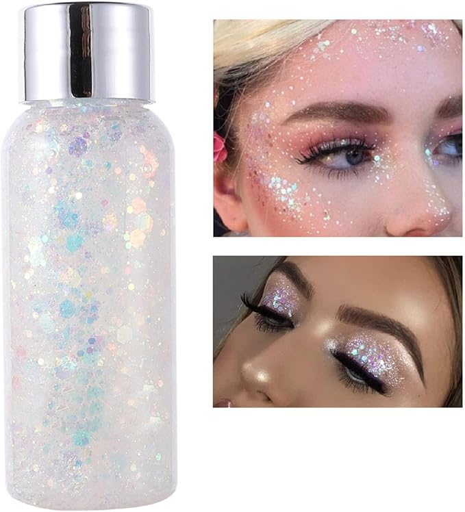 MEICOLY Clear White Face Body Glitter,Sparkling Chunky Hair Glitter,Mermaid Face Glitter,Intense Glitter Makeup,Body Glitter for Women and Girls
