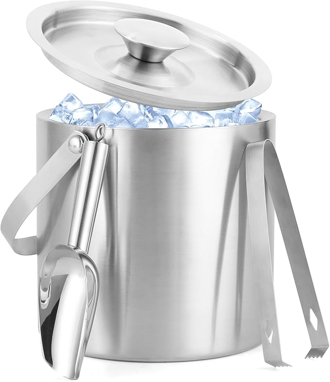 3L Stainless Steel Ice Bucket – Double-Wall Insulated Cooler Keeps Ice Frozen Longer for Wine, Champagne & Beer,Includes L...