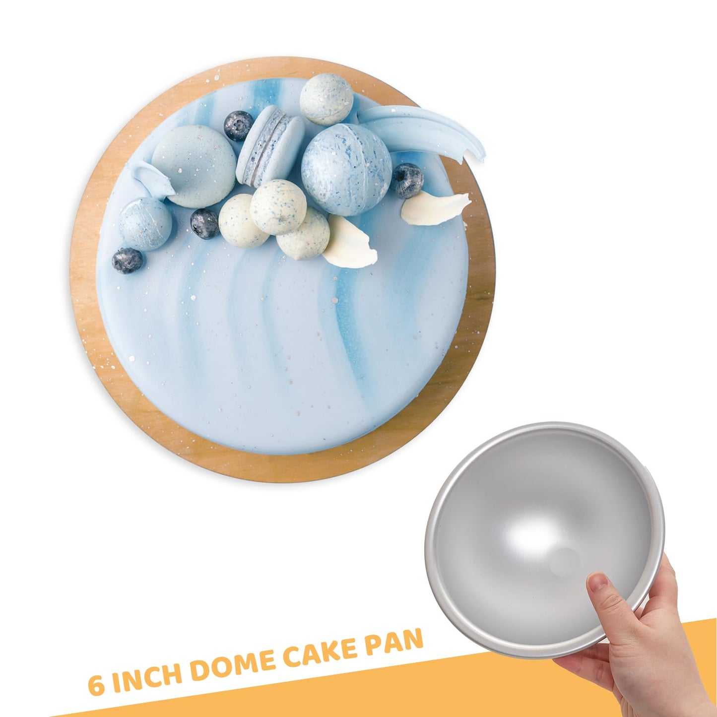 Gvhntk 2 Pcs Dome Cake Pan 6 Inch Football Shaped Anodized Aluminum Hemisphere Nonstick Ball Pan for Birthday DIY Cakes Wedding Anniversary Baking Tools (2, 6 Inch)