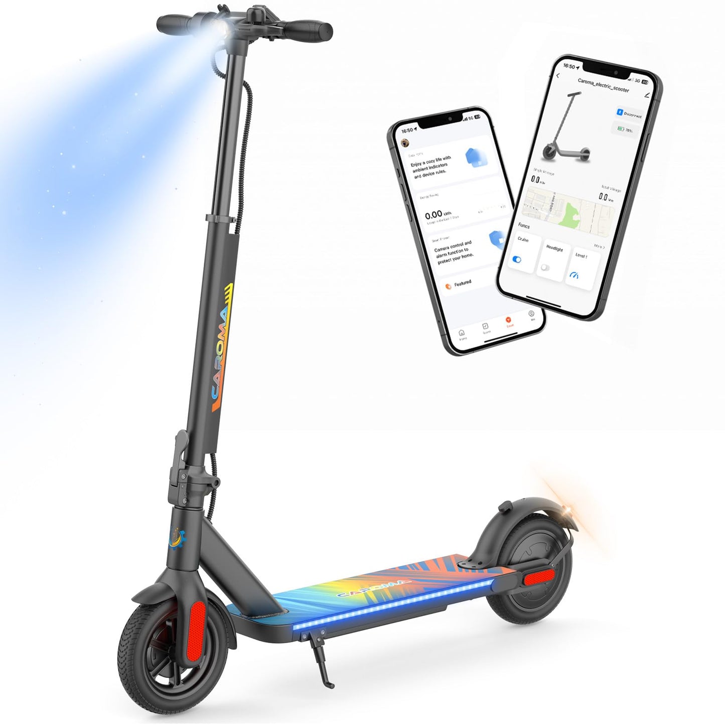 Caroma E22 PRO Electric Scooter Adults, 350W Motor,20Miles Range&20Mph, Foldable Commute Electric Scooter Adults,E Scooter with Cruise Control&Dual Braking System,Smart App Control&LED Display(Black)