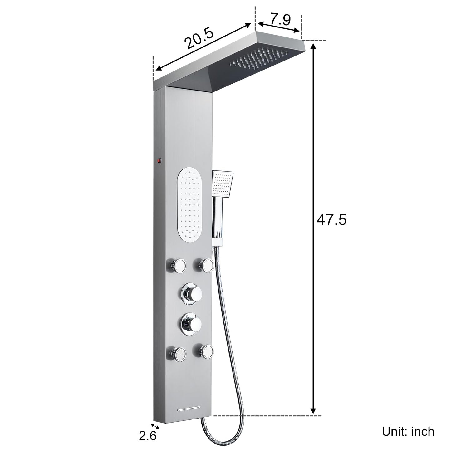 MENATT Luxury Shower Tower System with LED Shower Head, 5 Functions Shower Panel Tower System with 4 pcs Body Massage Jets,Body Waterfall Spray, Handheld Shower and Tub Spout, Brushed Finish