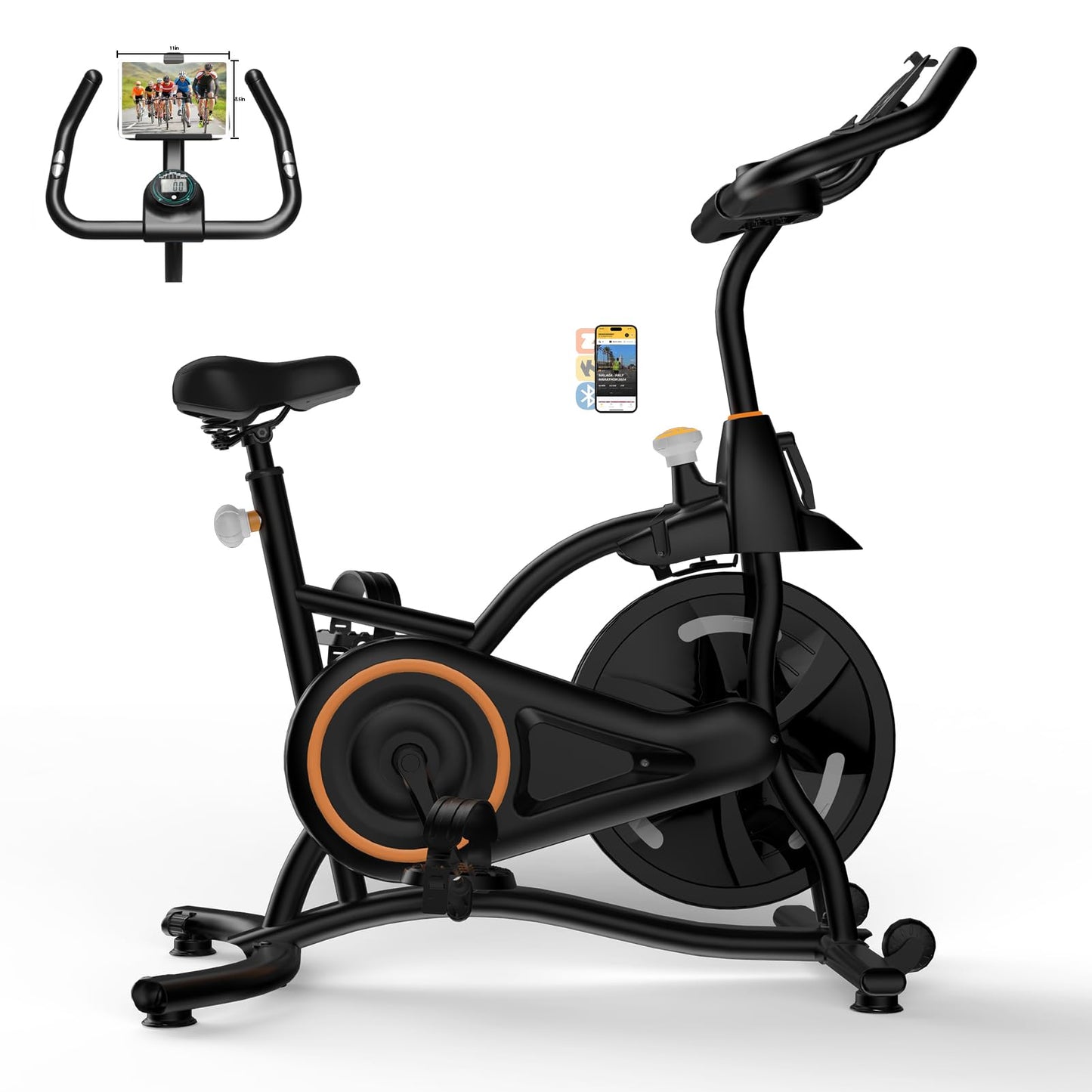 Hillhub Exercise Bike, Stationary Bikes for Home with Grip Pulse Sensor and Stepless Resistance Adjustment, Compact Indoor Cycling Bike with Tablet Mount, Compatible with APP Sync, Black