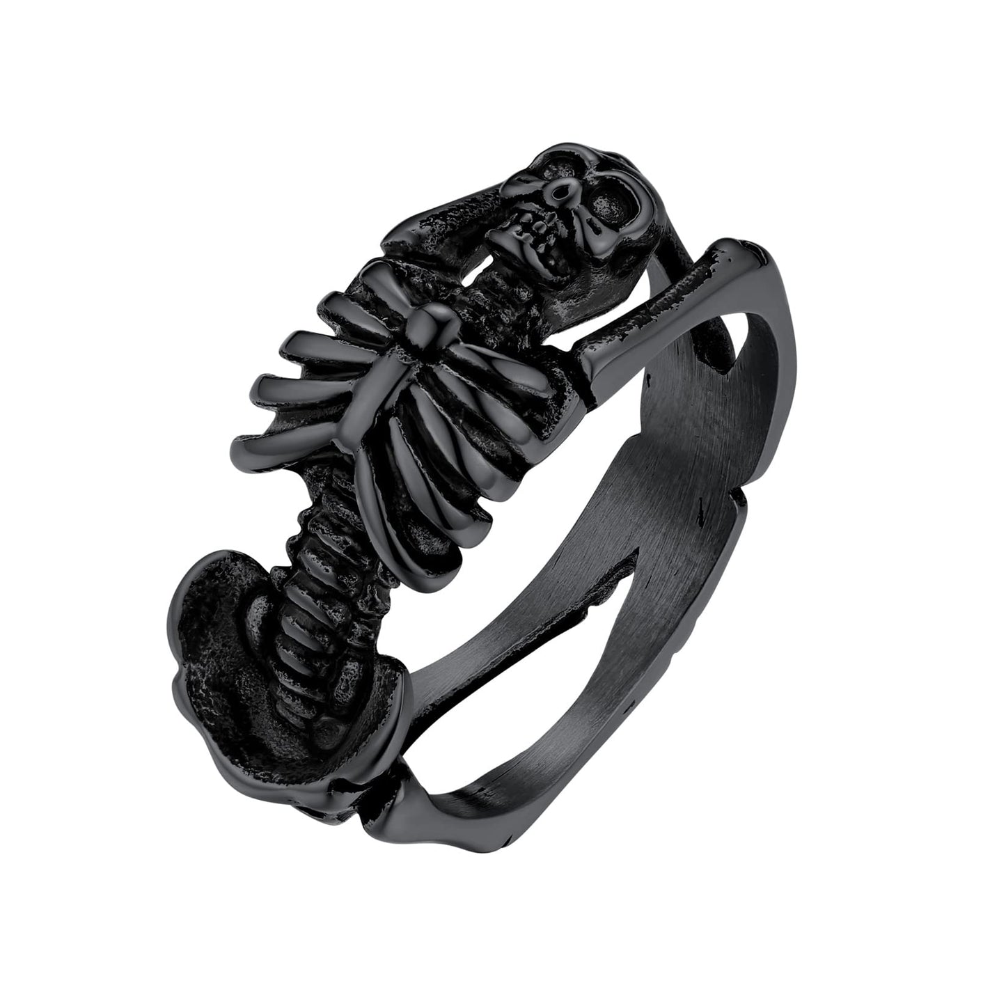 U7 Black Skull Rings for Men Gothic Punk Skeleton Jewelry 9mm Wide Vampire Party Halloween Ring Size 12
