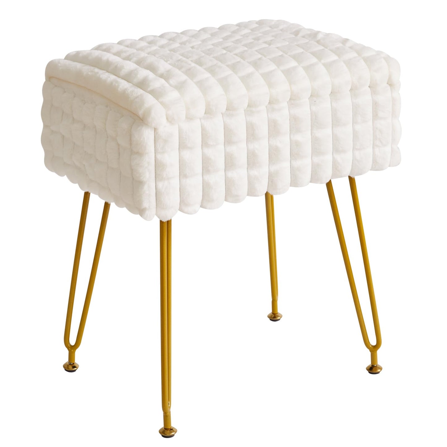 IBUYKE Rectangle Vanity Chair with Storage Space, Footrest Footstool Ottoman, Vanity Stool, Dressing Table Chair, with Anti-Slip Feet, for Makeup Room, Bedroom, Square Grid Pattern, White WBD004W