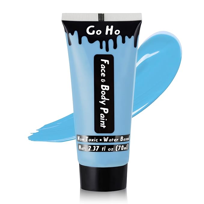 Go Ho Light Blue Face Body Paint Washable(2.37oz/pc),Water Based Cream Pale Blue Face Paint,Body Paint for Halloween Costumes Festivals Cosplay SFX Ghost Bride Sally Makeup