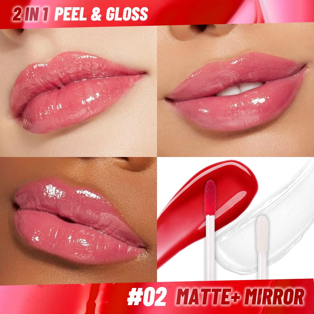 IATMOMOD Baby Pink Lip Stain Peel off Lip Oil Dual Ended Combo Set, 2 in 1 Lips Liner Stain Oil Peel off Long Lasting Waterproof