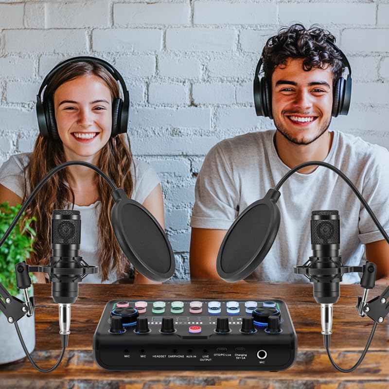 Znclces 2025 Upgraded Podcast Equipment Bundle For 2, Recording Studio Package With Pro Audio Interface(4 Customize Se) And Podc