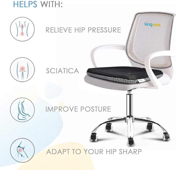 bingyee Gel Seat Cushion 1.8 Inch Thick Seating Pad Orthopedic Chair Cushions for Pressure Relief Gel Pads for Office Chair, Car, Home, Wheelchair, Kayak Cushion, Stadium Cushion