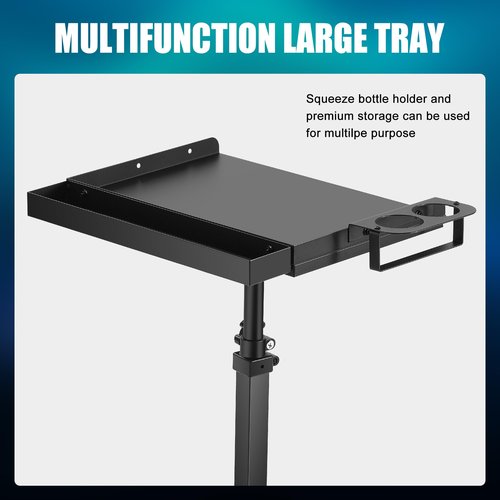 POARMEEY Salon Tray Cart with Extension Tool Tray Tattoo Rolling Cart on Wheels TattooTable Station Adjustable Height for Tattoo Salon Studio